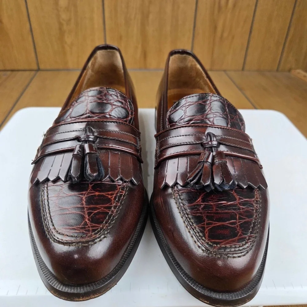 Bostonian Florentine Mens 9.5 M Burgundy Leather Croc Kiltie Tassel Loafers
